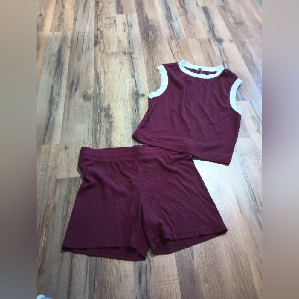 SKIMS Burgundy Sleeveless Top and Shorts Set